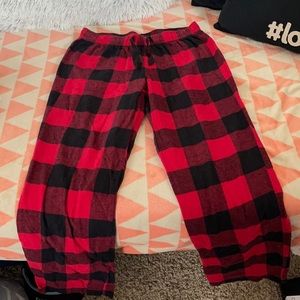 Red and Black plaid pajama pants.
